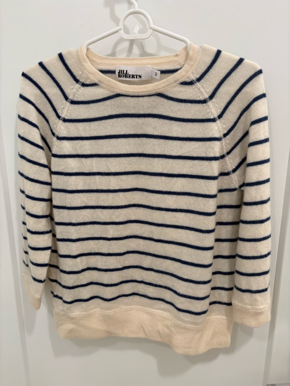 Jill Roberts Navy White Stripe Nautical 100% Cashmere Knit Sweater Size Medium